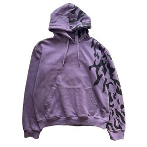 Steady Hands Purple Graphic Hoodie Book Flames Unisex Medium Casual Embroidered
